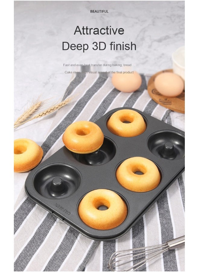 chefmade - 6-Cavity Hollow Round Donut Mold - Black - Image 1