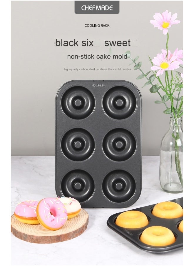 chefmade - 6-Cavity Hollow Round Donut Mold - Black - Image 1