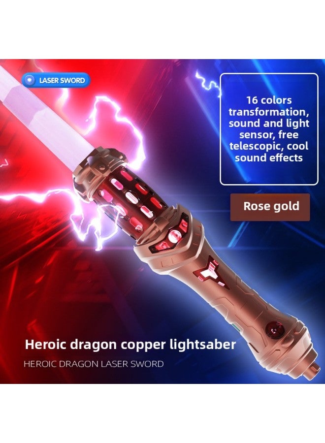 Magic Hero Kanglong Mace Laser Sword Cool Colorful Luminous Band Sound Telescopic Spiral Sword Children's Toys-Color:Kanglong Mace [Rose Gold]]-Specifications:English Color Box