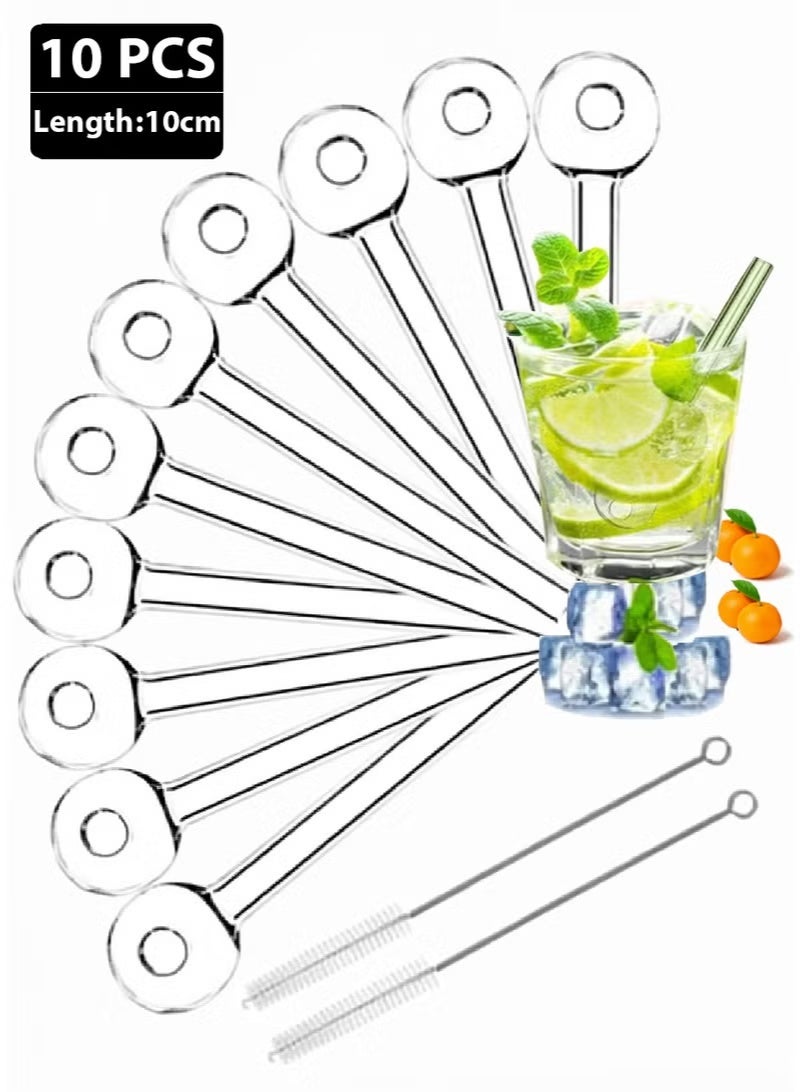 10-piece reusable 3.94-inch glass beverage straw set, includes 2 cleaning brushes (clear). - Image 1