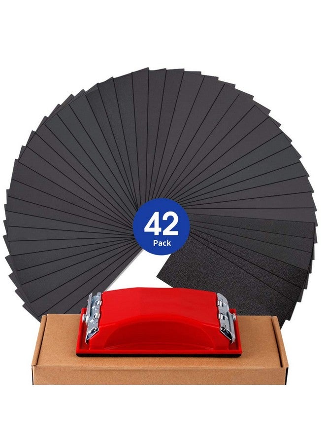 LANNEY Sandpaper Sheets, 42 Pcs Sand Paper Assortment Pack, 120 to 3000 Grit Wet Dry Fine Sandpaper Assortment, Variety Abrasive Sanding Paper with Handle for Metal Wood Furniture Automotive Car Polishing - Image 1