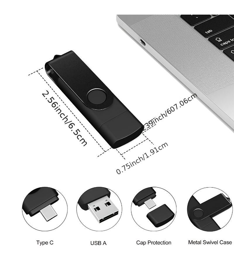 Purple USB C Thumb Drive Dual USB 2.0 Flash Drive 8GB Swivel Design 2-In-1 Portable Type-C Memory Stick For Android Smartphone Computers Macbook Tablets PC - Image 3