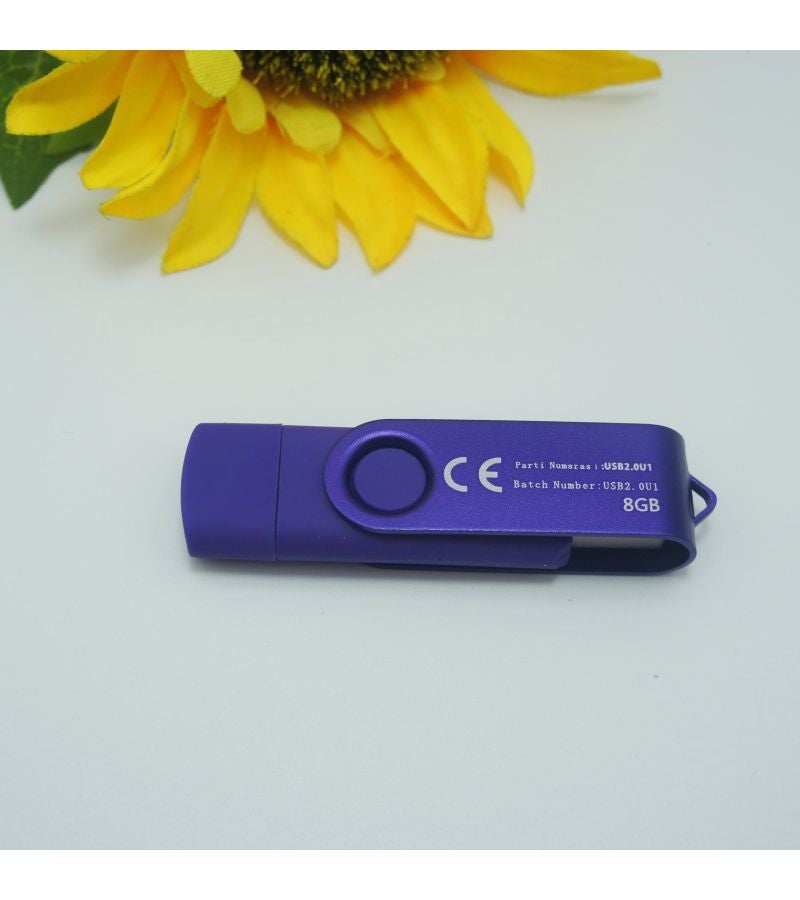 Purple USB C Thumb Drive Dual USB 2.0 Flash Drive 8GB Swivel Design 2-In-1 Portable Type-C Memory Stick For Android Smartphone Computers Macbook Tablets PC - Image 1