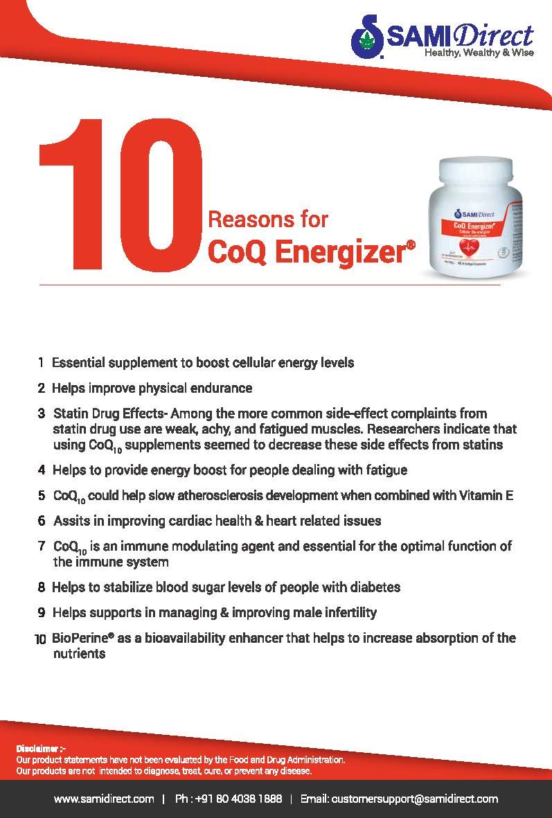 SAMI DIRECT COQ 10 ENERGIZER Ubidecarenone (CoQ 10), Vitamin E with Piperine Cellular Bio Energizer - Image 5