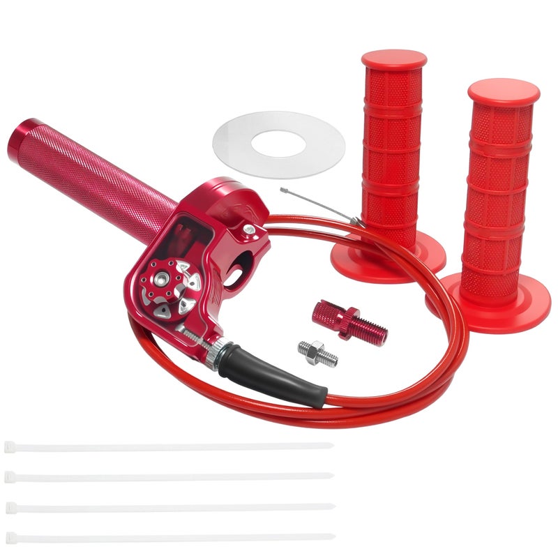 JXPANG Motorcycle Throttle Assembly,7/8" Quick Twist Throttle Grips with Throttle Cable Aluminum Alloy Universal for CRF KLX SSR TTR 110 125 150 200 250cc Dirt Pit Bike ATV Mini Bike (Type A-Ren) - Image 1