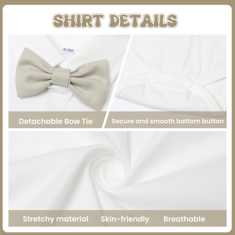 Juivesia Baby Boy Clothes Suits Infant Gentleman Wedding Outfit Formal Dress Shirt Vest Bowtie Pants 4Pcs Baby Suit Sets (Light Beige, 0-3 Months) - Image 5