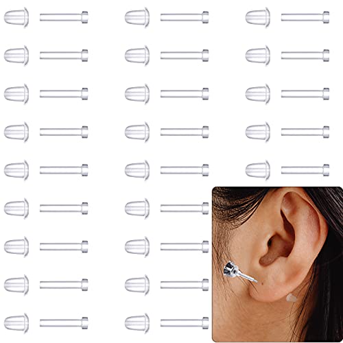 Mtlee MTLEE 100 Pieces Plastic Earrings Covers for Sensitive Ears Clear Earrings Post and Backs Protector for Sports Back Blank Pins Stud for Sports