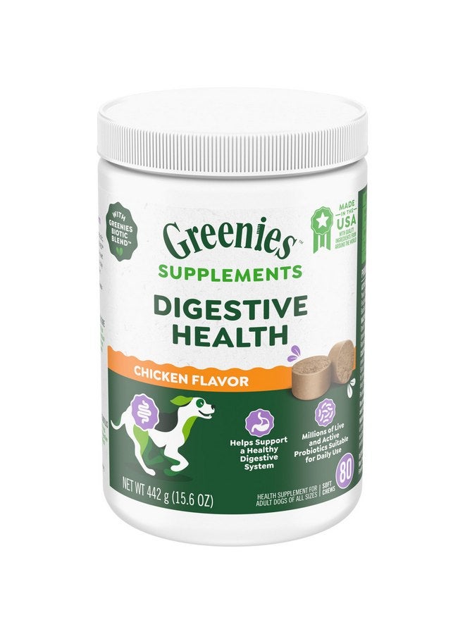 Greenies Supplements Digestive Health Probiotics for Dogs Chicken Flavor, 15.6 oz. Tub of 80 ct. Soft Chews Dog Probiotics - Image 1