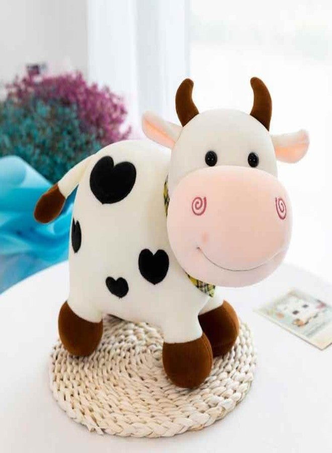 Tinytotem Milky Moo Cow Plush Soft Toy Stuffed Cartoon Pet Kawai Animal Plushie Cattle Toys Doll Birthday Gifts for Friends Kids Girls Decorative Toy White 28cm - Image 1
