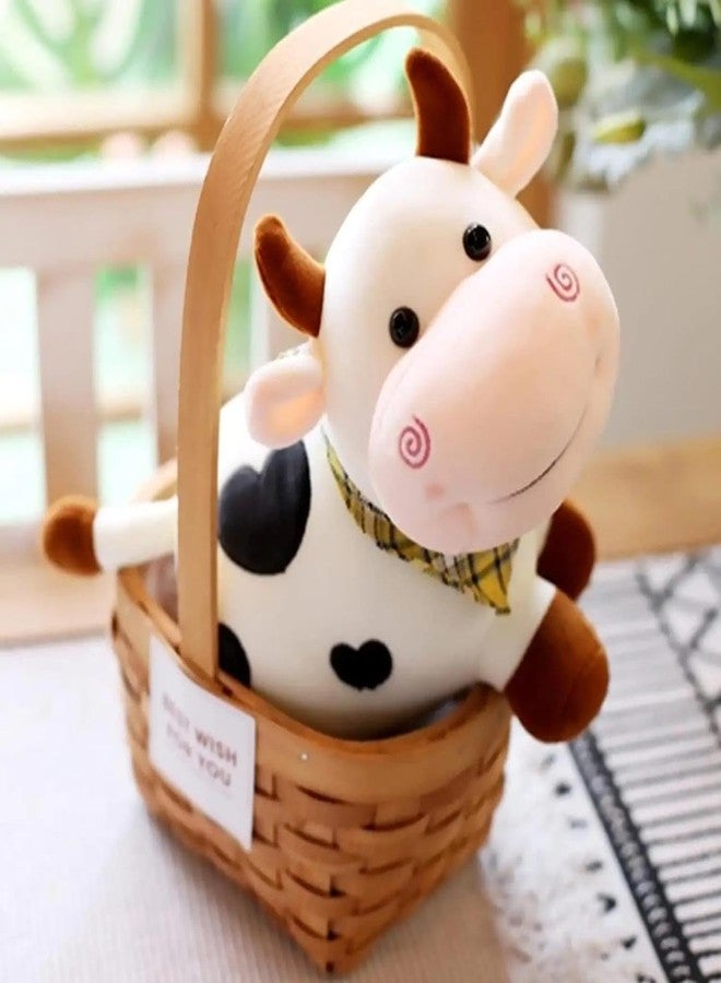 Tinytotem Milky Moo Cow Plush Soft Toy Stuffed Cartoon Pet Kawai Animal Plushie Cattle Toys Doll Birthday Gifts for Friends Kids Girls Decorative Toy White 28cm - Image 3