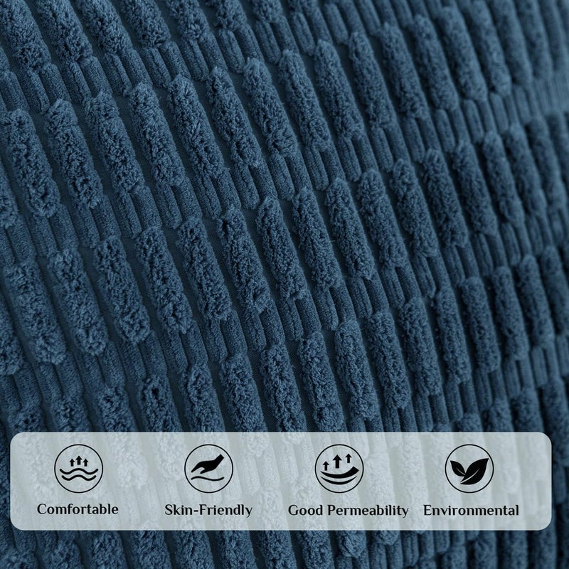 Softalker Throw Pillow Covers 18x18 Inch, Set of 4, Corduroy Soft Striped Farmhouse Boho Pillow Cover, Modern Decorative Cushion Pillow Case for Couch Sofa Bedroom Living Room, Grey/Blue - Image 4