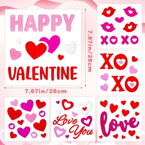 HOHUCRAB 6 Sheets Valentines Day Gel Window Clings, Red Heart, Happy Valentines for Glass Windows Bulletin Board and Wedding Anniversary Party Decorations, Valentines Day Decor Stickers for Home Office - Image 2