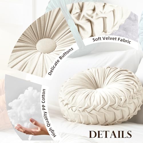 Teieas Round Throw Pillow Velvet Home Decoration Pleated Round Pillow Cushion for Couch Chair Bed Car Light Green - Image 5
