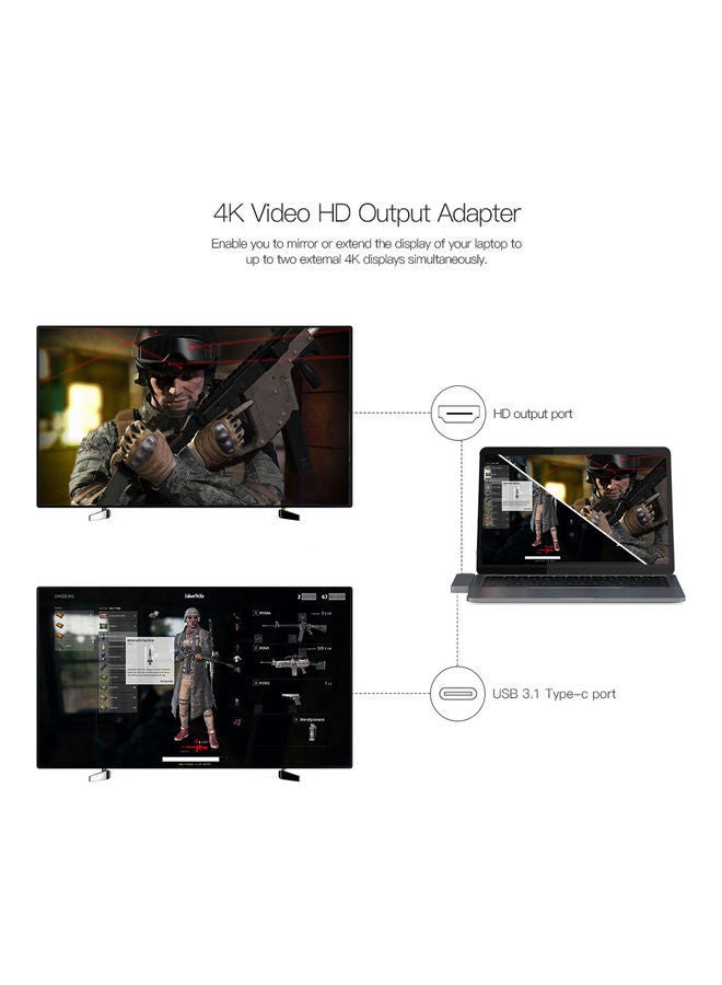 NIBEMINENT Aluminum Alloy 7-In-1 Multiport Hub With Dual USB-C Connectors Grey - Image 3