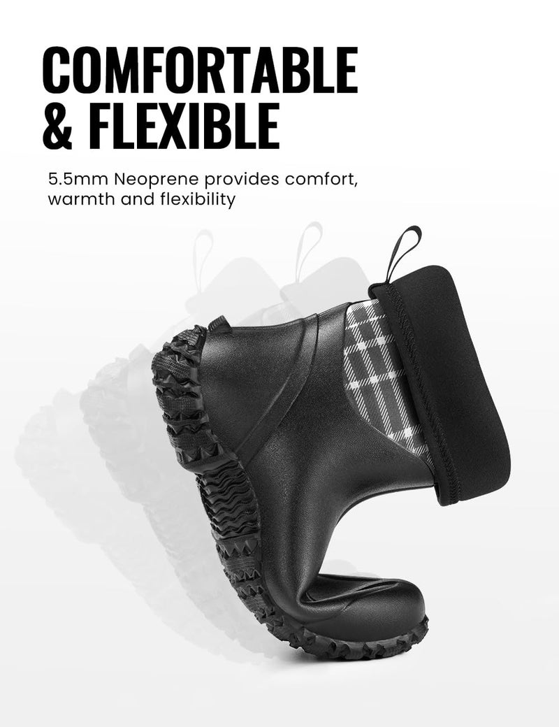 TIDEWE Rubber Boots for Women with Steel Shank, 6mm Neoprene Waterproof Insulated Mid Calf Rain Boots, Sturdy Hunting Work Boots for Farming Gardening Fishing (Plaid Size 7) - Image 5