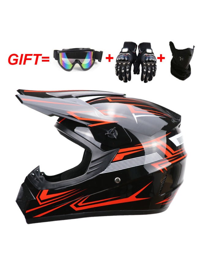 Cross-Country Full Helmet Motorcycle Mountain Bike - Bright Red Phantom with Goggles, Gloves & Mask