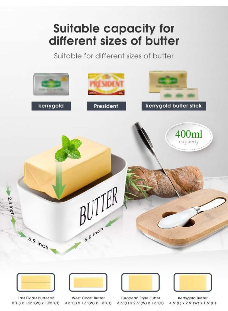 Butter Dish with Lid – Extra Large Ceramic Butter Keeper for Countertop with Natural Bamboo Lid and High-Quality Stainless Steel Multipurpose Butter Knife, Airtight Silicone Sealing Butter Container to Keep Butter Fresh and Soft, Premium Butter Holder for Kitchen Counter, Durable Easy-to-Clean Ceramic Butter Box, Large Capacity Butter Tray for Long Blocks, Modern Home Décor Butter Dish for Everyday Use, Dishwasher-Safe Butter Storage Container with Lid and Knife for Home, Kitchen, Cooking, Serving – Perfect Butter Keeper for Counter - Image 4