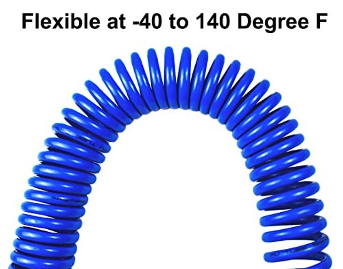 yotoo Polyurethane Recoil Air Hose 3/8" Inner Diameter by 10' Long with Bend Restrictor, Repairable 1/4" Industrial Quick Coupler and Plug, Blue - Image 2