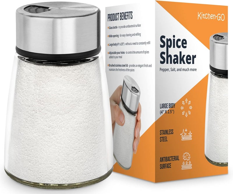 Kitchen & Go Salt Shaker or Pepper Shaker with Adjustable Pour Holes - Stainless Steel Spice Dispenser - Perfect for Pink Himalayan, Table Salt, Black and White Pepper - Image 2