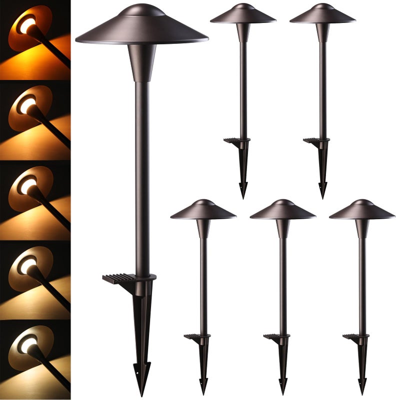 LEONLITE Update 5CCT Low Voltage Pathway Lights, LED Landscape Path Lights, 1800/2700/3000/4000/5000K, Saucer Head, 12-24V AC/DC, IP65 Outdoor Walkway Light, Oil Rubbed Bronze Aluminum, Pack of 6 - Image 1