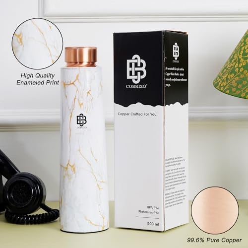 COBRIZO 100% Pure Copper Abstract Designer Water Bottle with Ayurvedic Benefits Rustproof & Leakproof Copper Bottle for Home School Gym Travel Bottle Drinkware & Storage Purpose 900 ml - Image 5