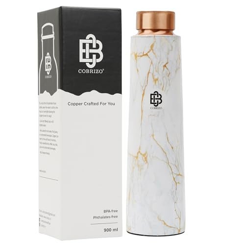 COBRIZO 100% Pure Copper Abstract Designer Water Bottle with Ayurvedic Benefits Rustproof & Leakproof Copper Bottle for Home School Gym Travel Bottle Drinkware & Storage Purpose 900 ml - Image 1