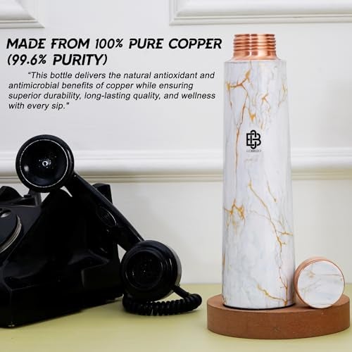 COBRIZO 100% Pure Copper Abstract Designer Water Bottle with Ayurvedic Benefits Rustproof & Leakproof Copper Bottle for Home School Gym Travel Bottle Drinkware & Storage Purpose 900 ml - Image 4
