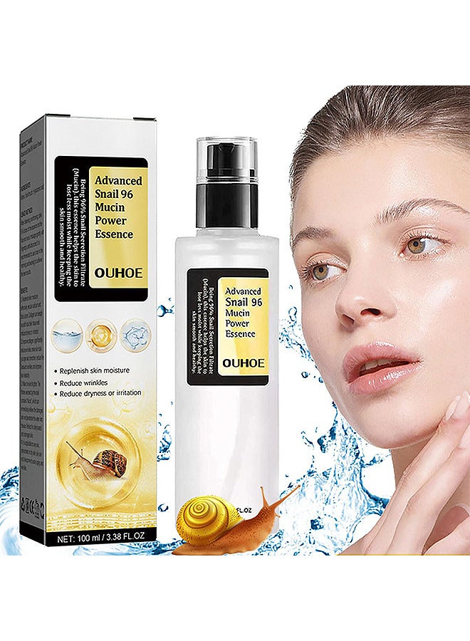 OUHOE Advanced Snail 96 Mucin Power Essence, Replenish Skin Moisture, Moisturizing TextureHydrating Serum For Face With Snail Secretion Filtrate For Dull And Damaged Skin 100ml 
