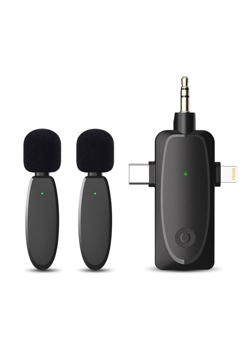 3 in 1 Mini Microphone Wireless Lavalier Microphones for iPhone, Android and Camera- 2.4G Cordless Double Mics with Noise Reduction-Professional Video Recording Lav Mic for Interview, Vlog