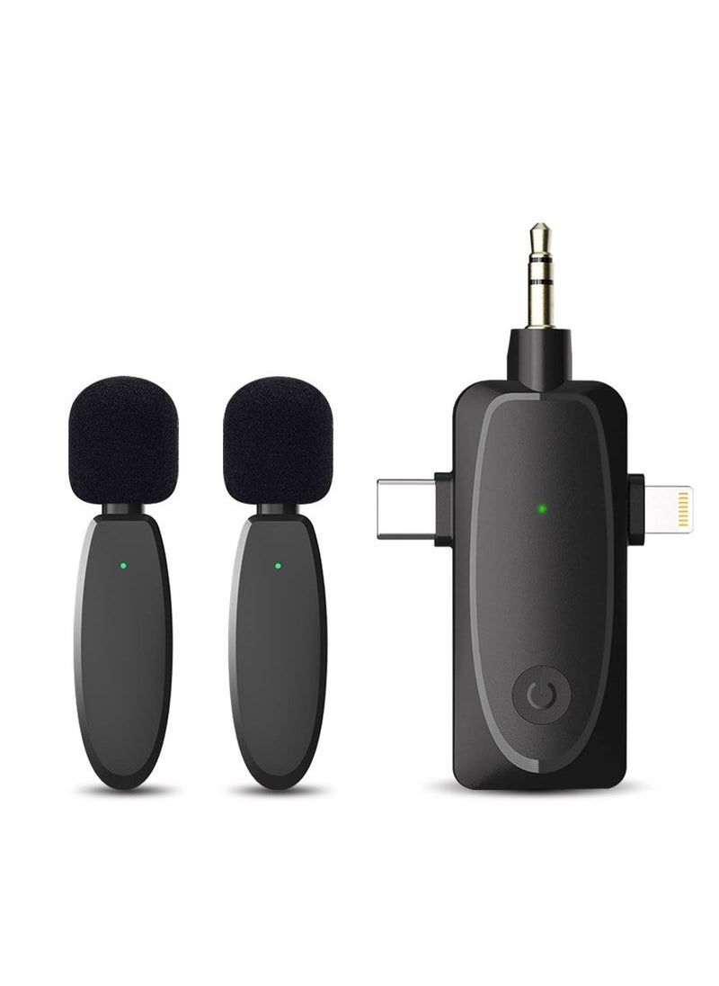 Captaintech 3 in 1 Mini Microphone Wireless Lavalier Microphones for iPhone, Android and Camera- 2.4G Cordless Double Mics with Noise Reduction-Professional Video Recording Lav Mic for Interview, Vlog  - Image 1
