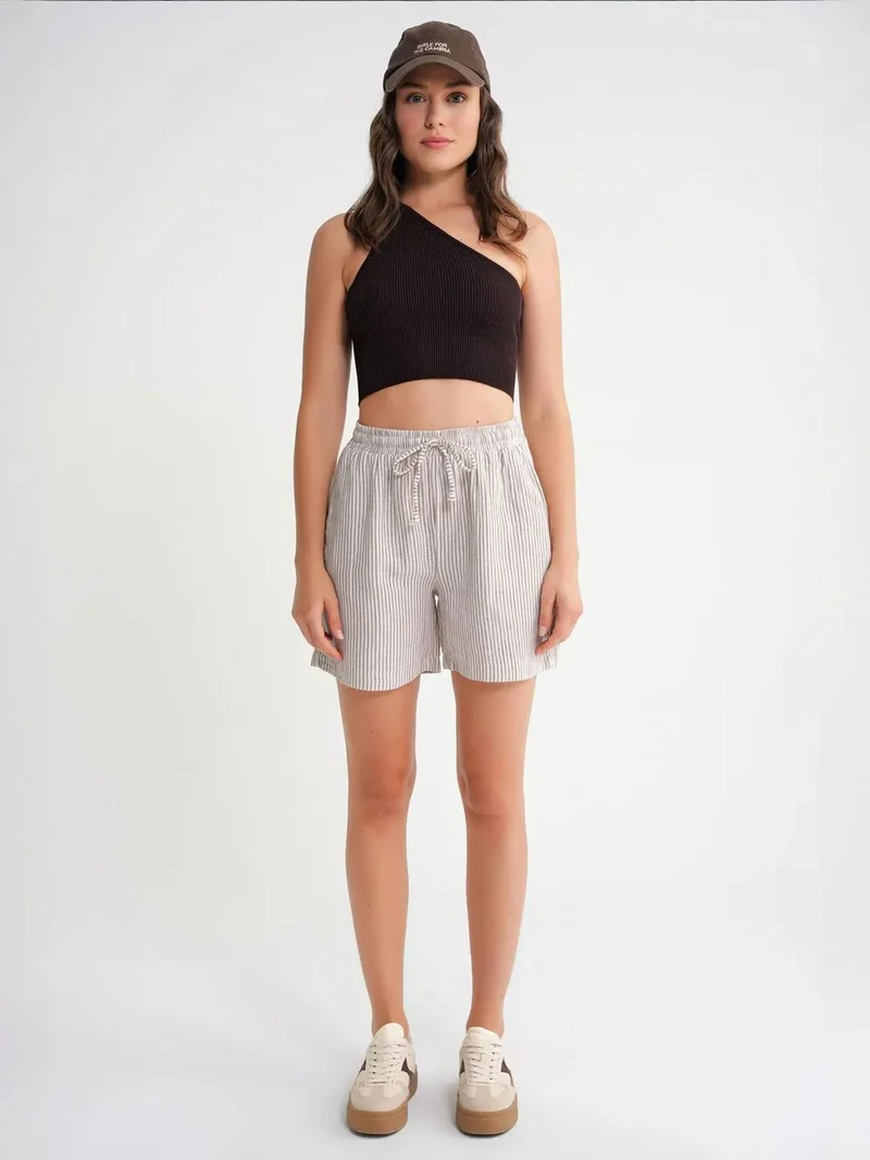 MixRay Mixray High-Waisted Striped Wide Leg Shorts