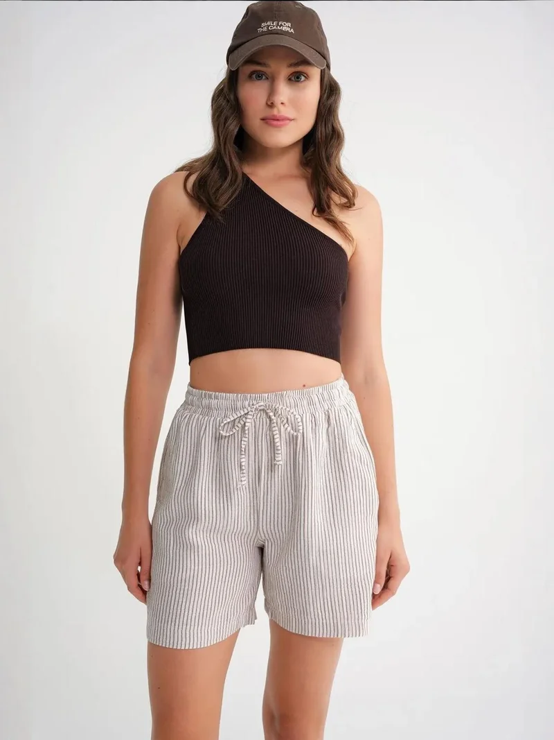 Mixray High-Waisted Striped Wide Leg Shorts