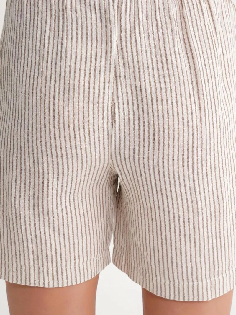 MixRay Coffee Brown Mixray High-Waisted Striped Wide Leg Shorts for Women | Best Price UAE