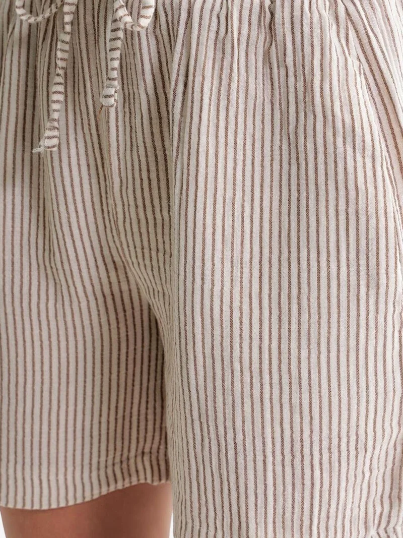 Mixray Coffee Brown Mixray High-Waisted Striped Wide Leg Shorts for Women | Best Price UAE