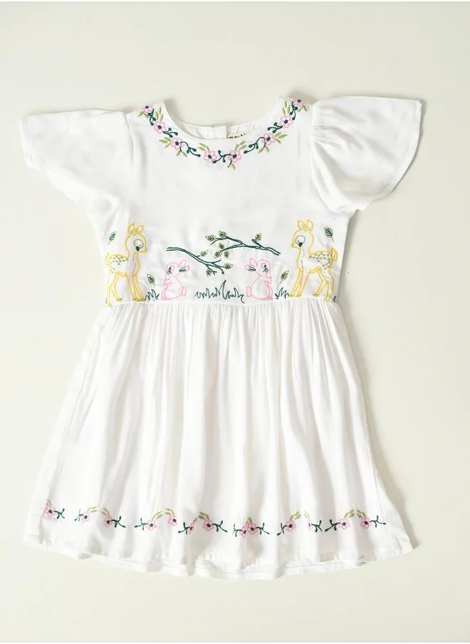 بيلا مودا Bella Moda Embroidered Ruffled Sleeve Knee-Length Dress