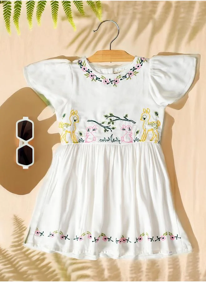 بيلا مودا Bella Moda Embroidered Ruffled Sleeve Knee-Length Dress