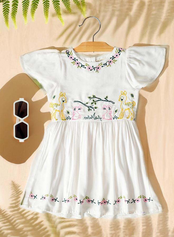 Bella Moda Embroidered Ruffled Sleeve Knee-Length Dress - Image 1