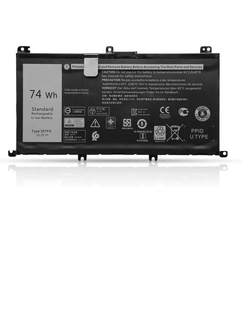 بطارية كمبيوتر محمول 74Wh 357F9 لجهاز Dell Inspiron 15 5000 7000 7566 7567 7557 7559 5576 5577 P65F P57F i7559-2512BLK i7559-763BLK i7559-7512GRY 0GFJ6 71JF4 0357F9 071JF4 بطارية كمبيوتر محمول للألعاب - Image 1