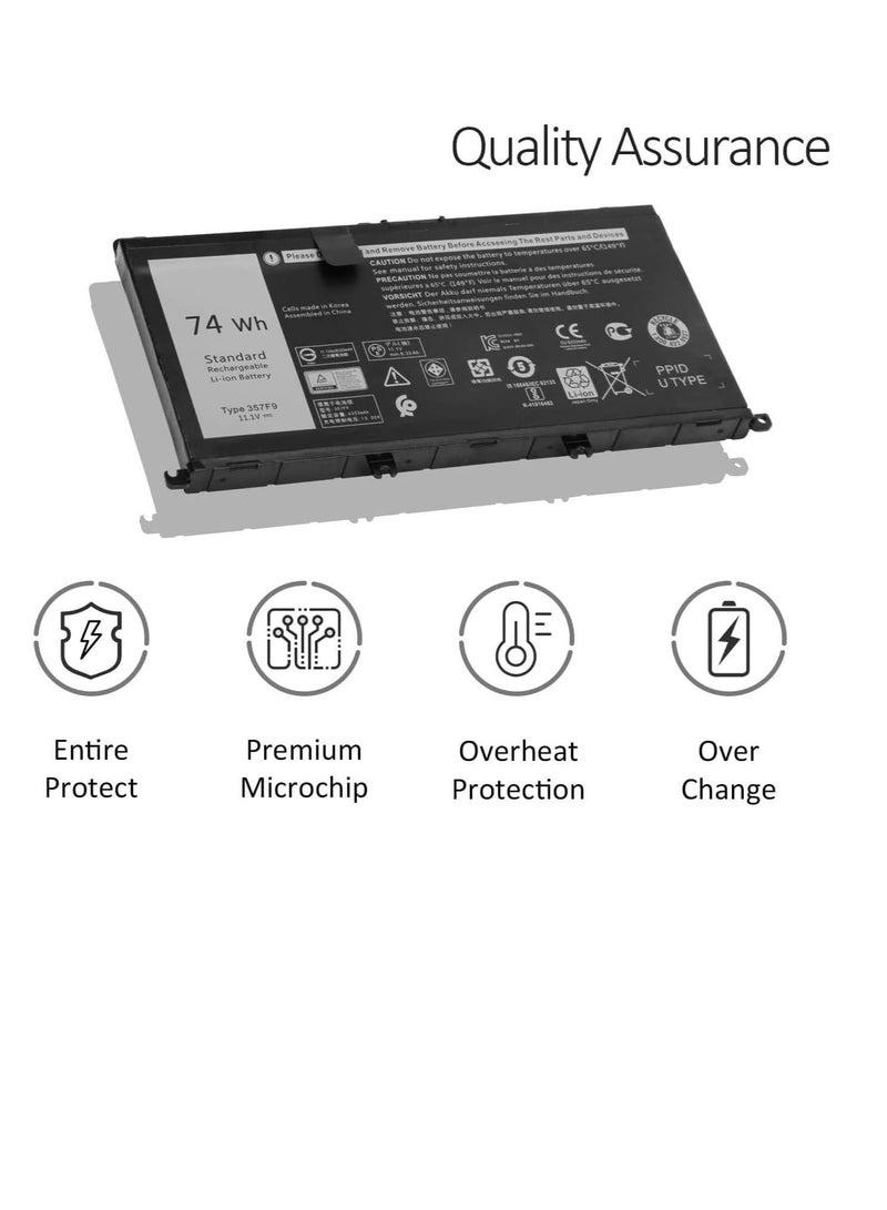 بطارية كمبيوتر محمول 74Wh 357F9 لجهاز Dell Inspiron 15 5000 7000 7566 7567 7557 7559 5576 5577 P65F P57F i7559-2512BLK i7559-763BLK i7559-7512GRY 0GFJ6 71JF4 0357F9 071JF4 بطارية كمبيوتر محمول للألعاب - Image 2