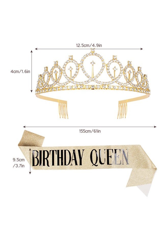 Cavetee Birthday Crowns for Women Birthday Queen Sash & Rhinestone Tiara Set Birthday Tiaras and Sash for Women Birthday Glitter Birthday Decorations Gold Birthday Tiara Crowns for Women - Image 4