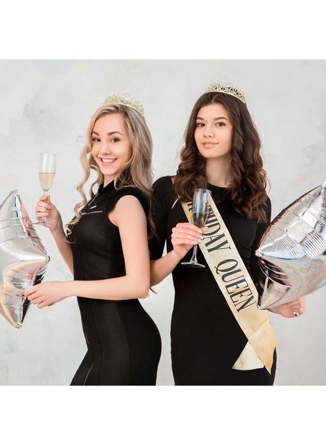 Cavetee Birthday Crowns for Women Birthday Queen Sash & Rhinestone Tiara Set Birthday Tiaras and Sash for Women Birthday Glitter Birthday Decorations Gold Birthday Tiara Crowns for Women - Image 5