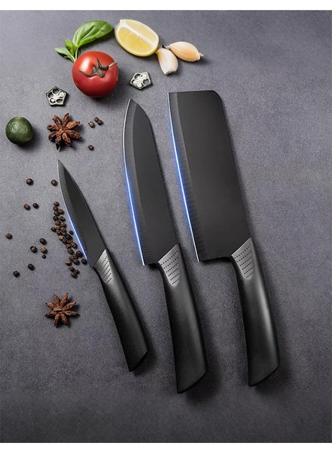7-Piece Kitchen Knife Set - 5 Black Stainless Steel Knives with Sheaths, Cutting Board, and a Knife Block- Stainless Steel Kitchen Knives with PP Ergonomic Handle (Black)  - Image 5