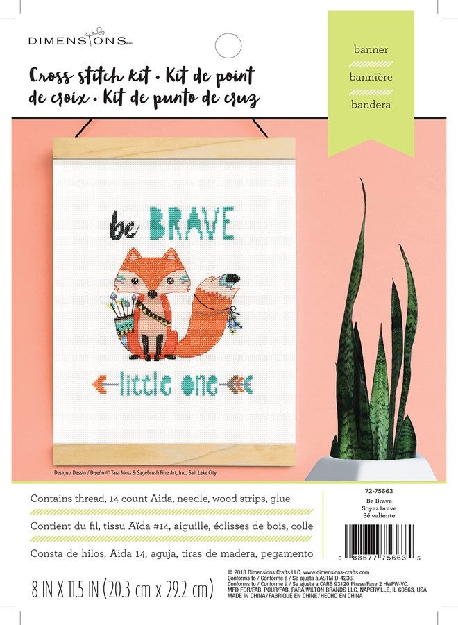 Dimensions Counted Cross-Stitch Kit, ''Be Brave Little One'', 14 Count White Aida, 8''L x 11.5H'' - Image 2
