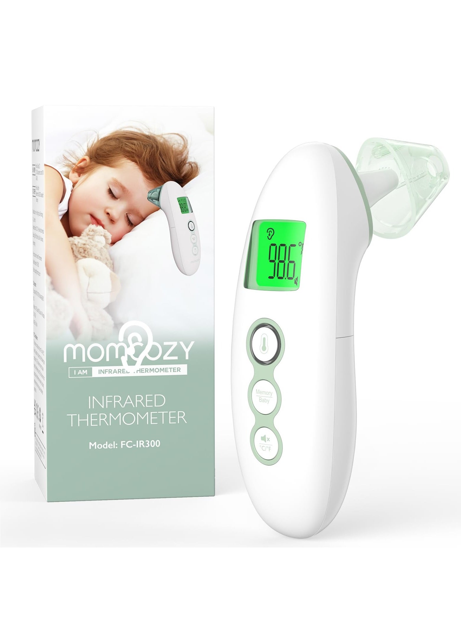 Momcozy Non-Contact Forehead and Ear Thermometer, Digital Infrared Thermometer for Adults and Children, with Child Mode, Fever Alarm Function, Mute and Memory Functions, Fast and Accurate Measurement 