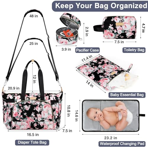 ITIEZY Diaper Bag Tote for Baby 7Pcs - Large Mommy Bag with Portable Changing Pad, Pacifier Case and Organizer Pouches, Multifunctional Hospital Bags for Labor and Delivery Travel Baby Bag for Boy Girl - Image 3