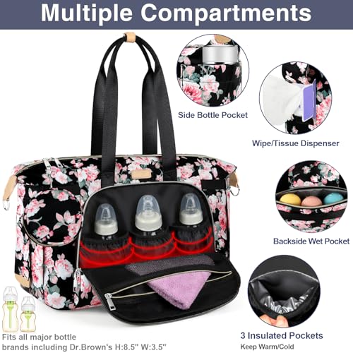 ITIEZY Diaper Bag Tote for Baby 7Pcs - Large Mommy Bag with Portable Changing Pad, Pacifier Case and Organizer Pouches, Multifunctional Hospital Bags for Labor and Delivery Travel Baby Bag for Boy Girl - Image 4