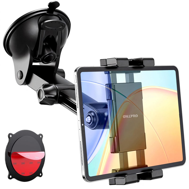 OHLPRO Tablet Holder for Car Dashboard & Windshield, Long Arm Suction Cup Tablet Mount Fits 5-17" iPad Pro/Air/Mini, Stable iPad Car Mount for Truck/SUV/Semi, Ideal Tech Gift for Drivers & Traveler - Image 1
