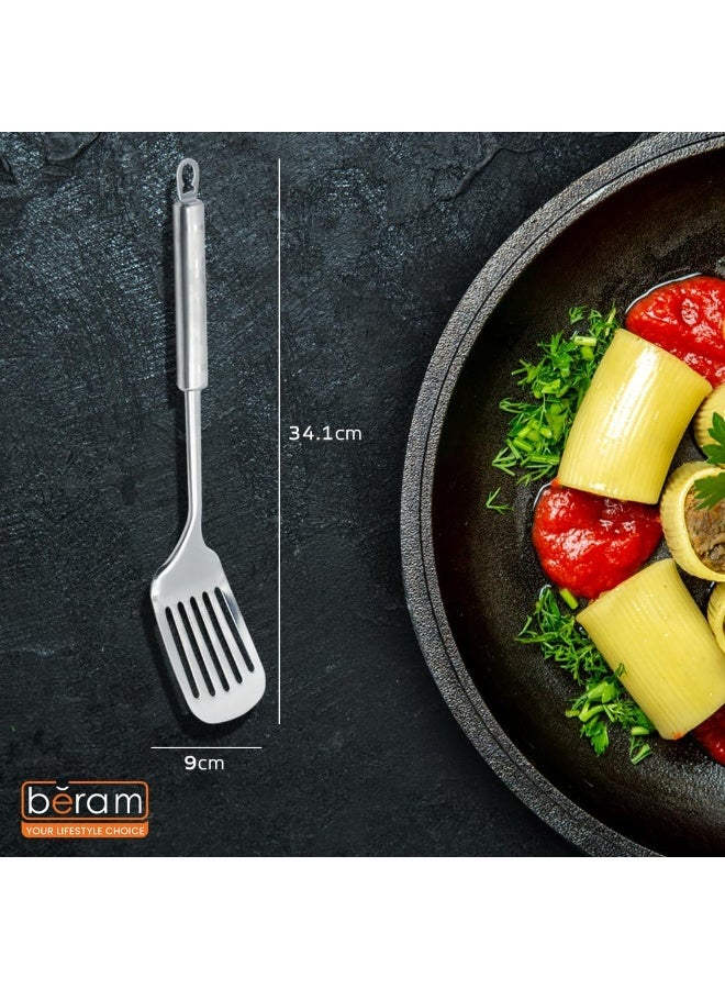 BERAM Cooking Turner, Cooking Utensils, 304 Stainless Steel Slotted Spatula, Kitchen Tools, 100% Food Grade, Silver with Four Leaf Handle Design - Image 4