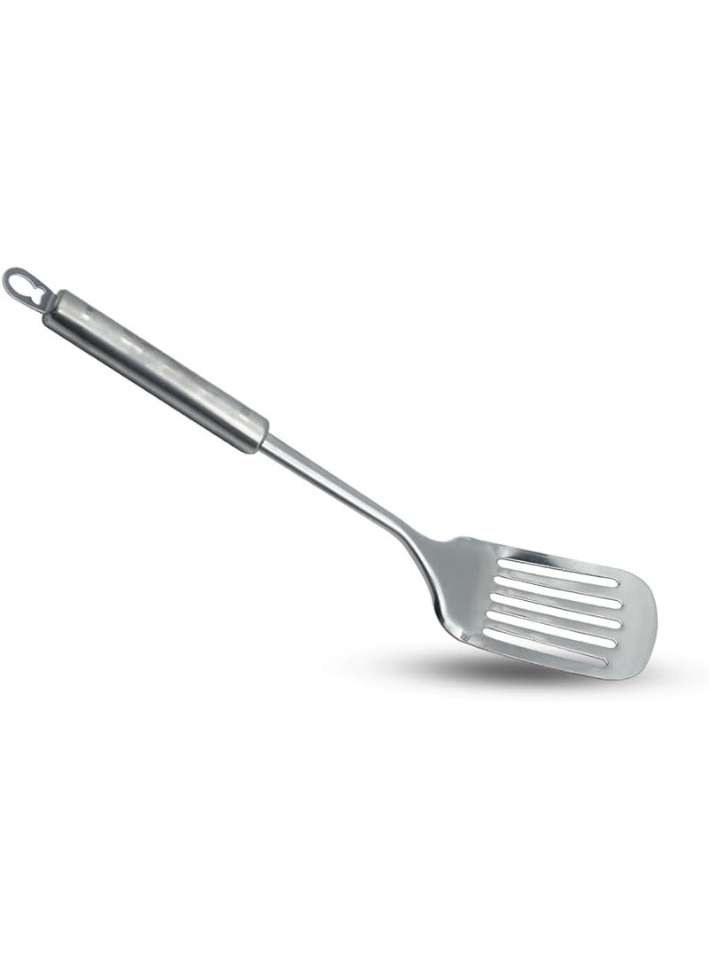 BERAM Cooking Turner, Cooking Utensils, 304 Stainless Steel Slotted Spatula, Kitchen Tools, 100% Food Grade, Silver with Four Leaf Handle Design - Image 1