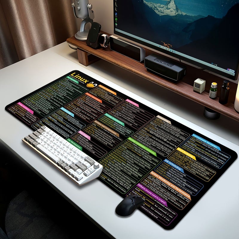 1pc Xl Large Linux Shortcut Keys Mouse Pad With Hd Graphics Durable And Long Lasting Computer Desk Pad Office Programming Keyboard Pad Precision Stitched Edges Non Slip Rubber Base Color Coding For Easy Identification 15.7 X 35.4 Inch 40 X 90cm - Image 5